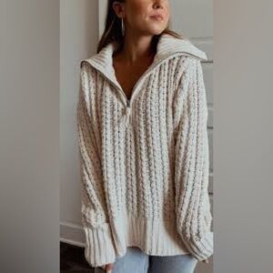 Aerie Cable Car Quarter Zip sweater medium oversized warm chenille cream women’s